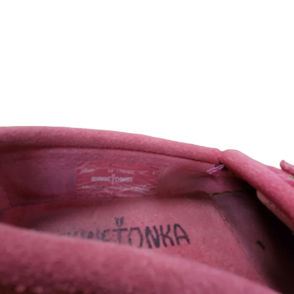 Minnetonka Moccasins Pink Leopard Print Shoes Leather Suede Kids Size 10 Girls